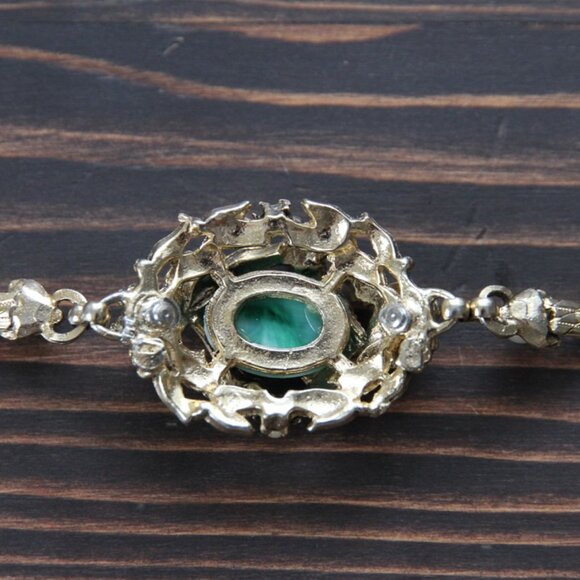 Suffragette Style Bracelet with Green Cabachon & Seed Pearls - Picture 9 of 16